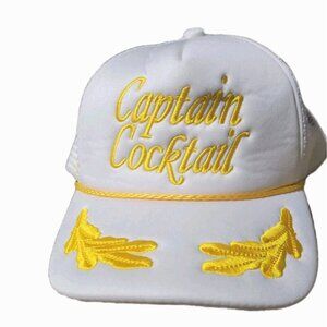Vintage Captain Cocktail Party Trucker Hat One Size White